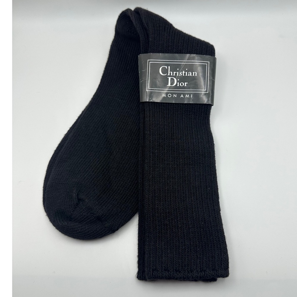 Christian Dior Dress Socks Black Vintage Cotton Blend Mon Ami Men 10-13 NWT NOS